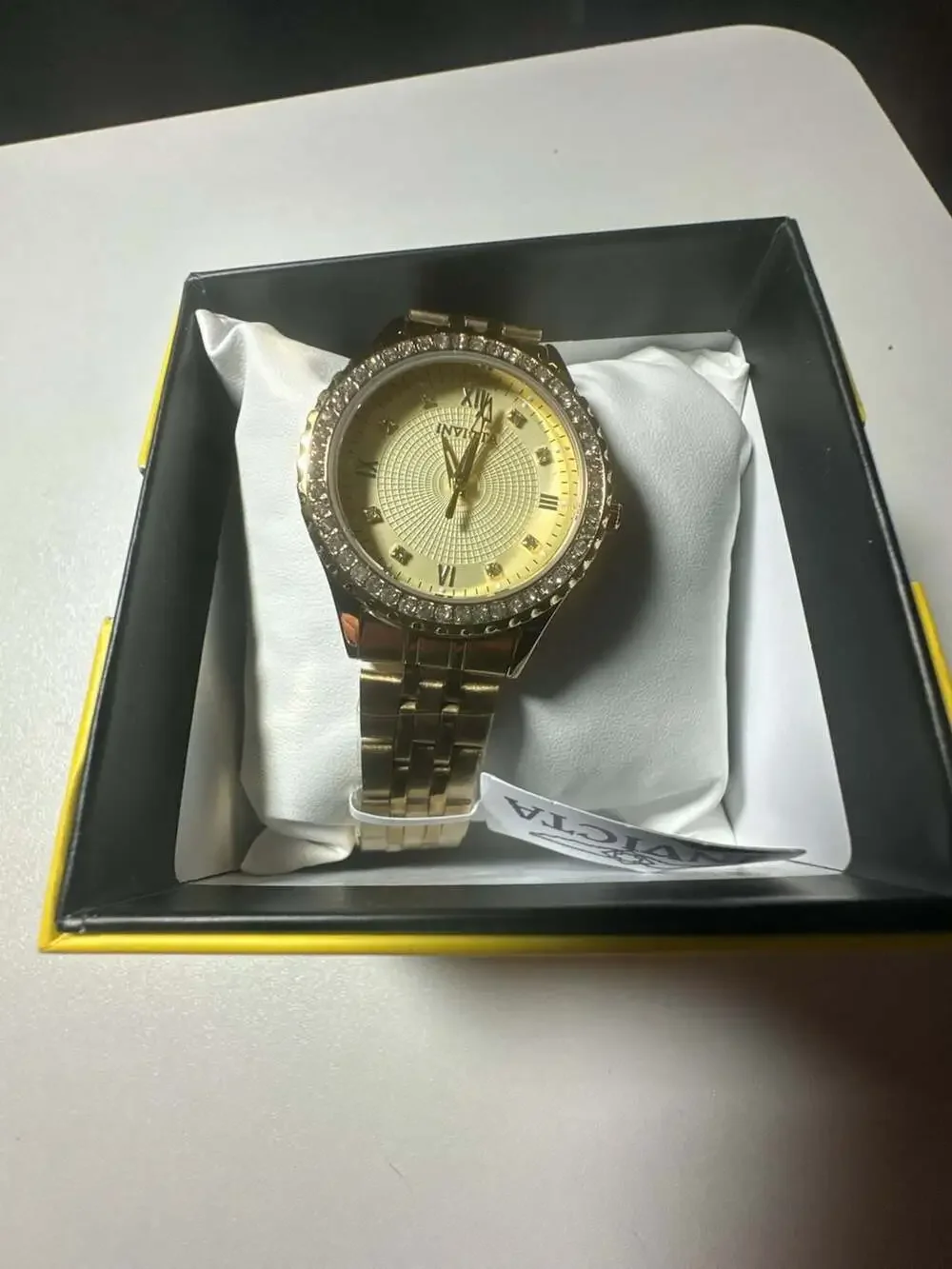 Invicta Gold-Tone Crystal Bezel Dial Watch with Box